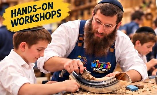 Rabbi Z making a shofar with kids